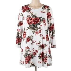 TMG Dress Size M Red White Floral Long Sleeve Coquette Romantic Made in USA